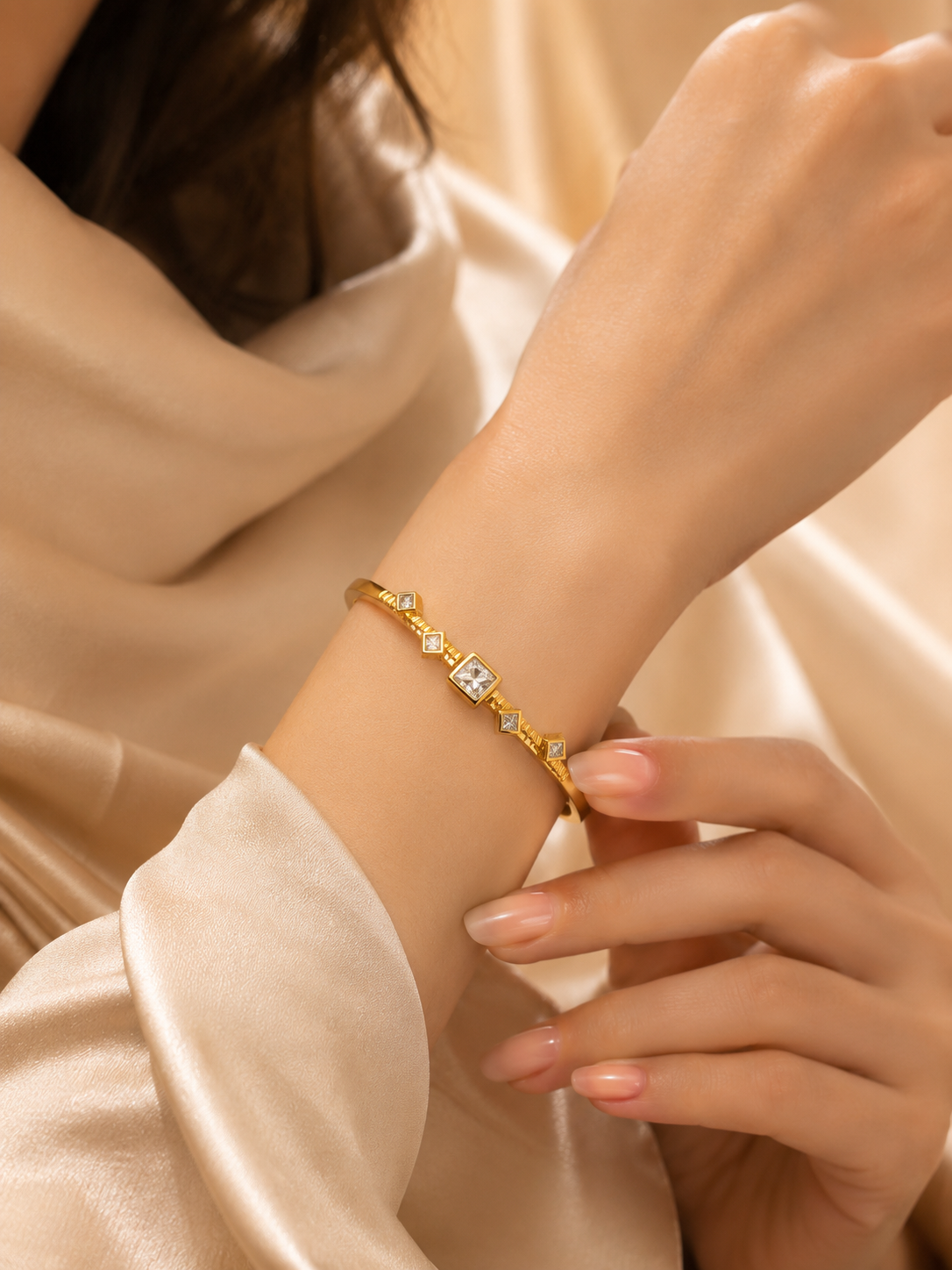 Luxury Crystal Studded Gold Bangle Bracelet