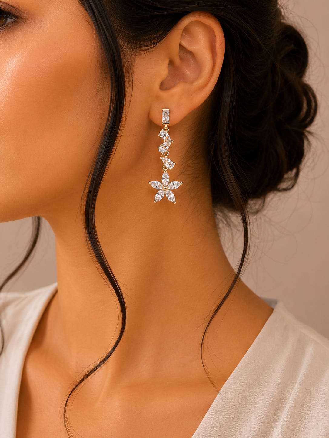 Crystal Floral Drop Dangle Earrings