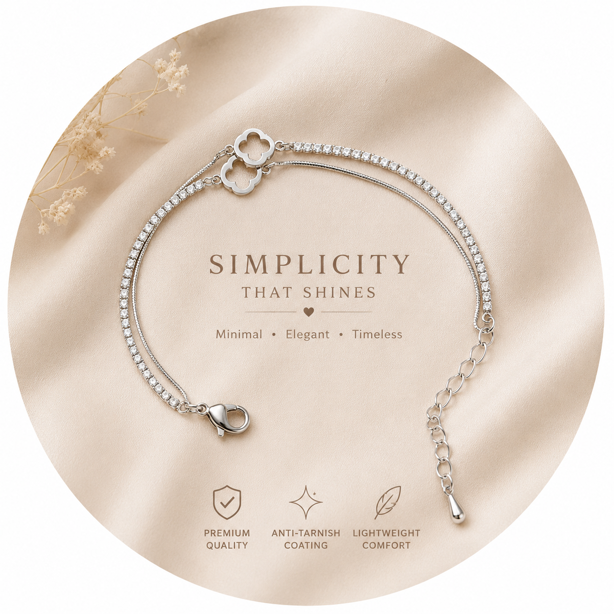 Minimal Clover Crystal Bracelet