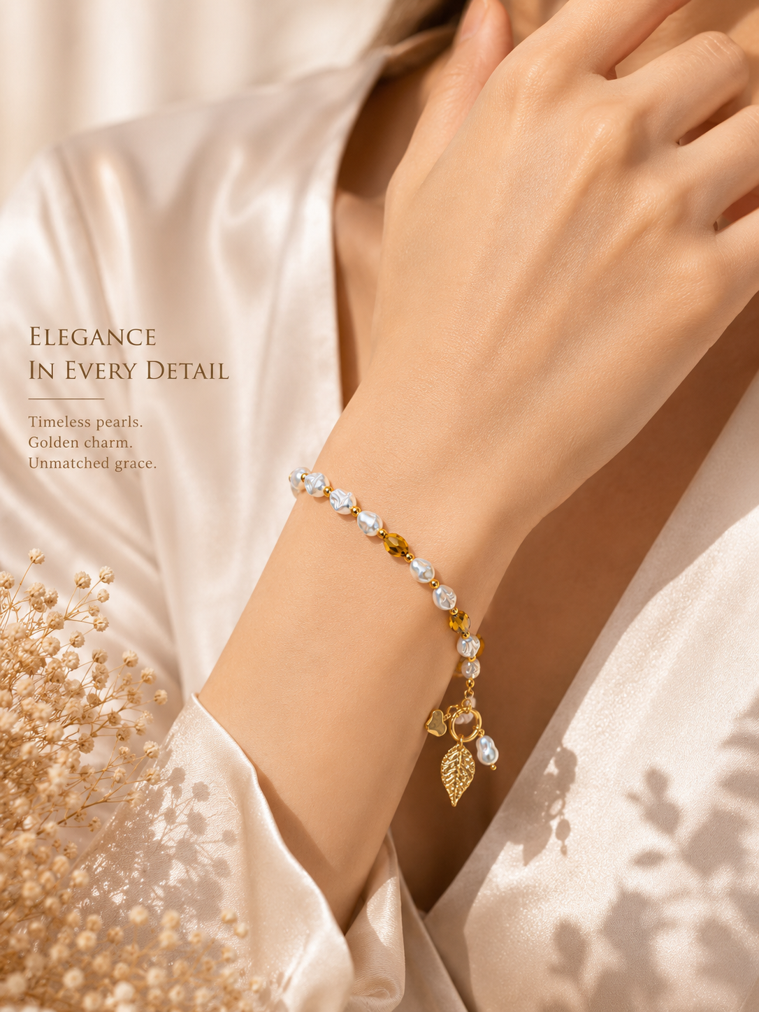 Golden Pearl Charm Bracelet