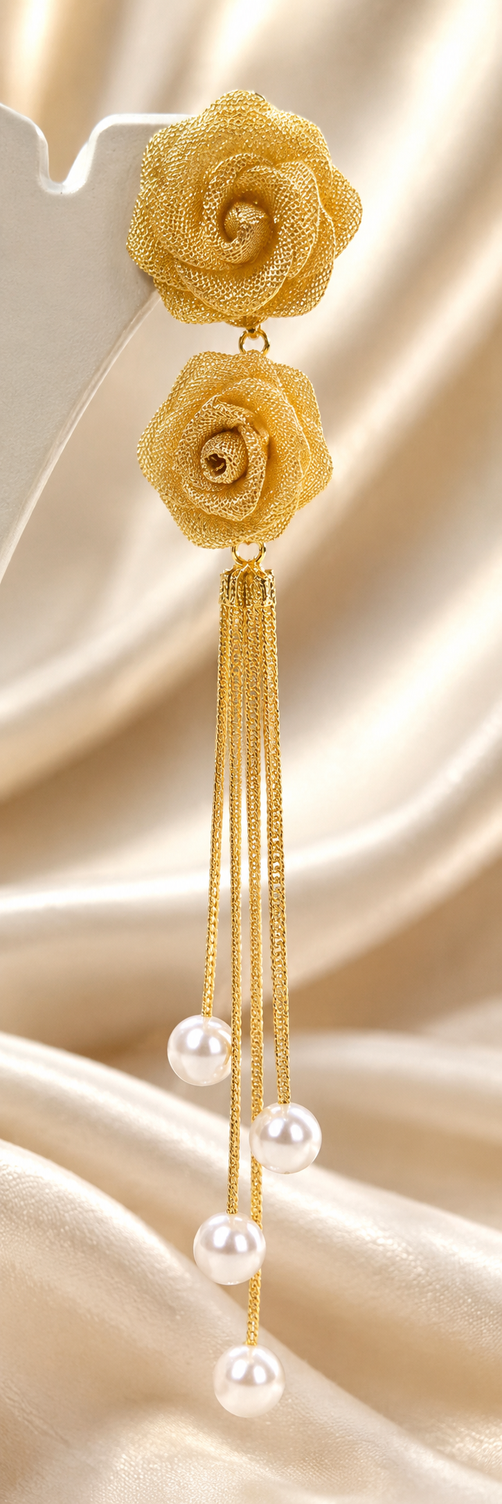 Luxury Golden Rose Pearl Tassel Earrings