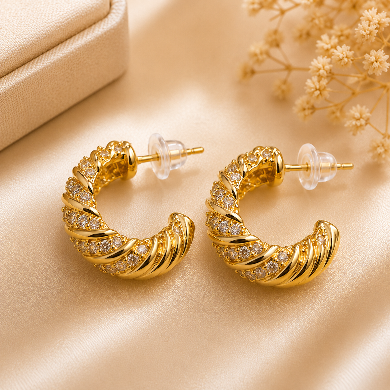 Golden Twisted Luxe Hoop Earrings