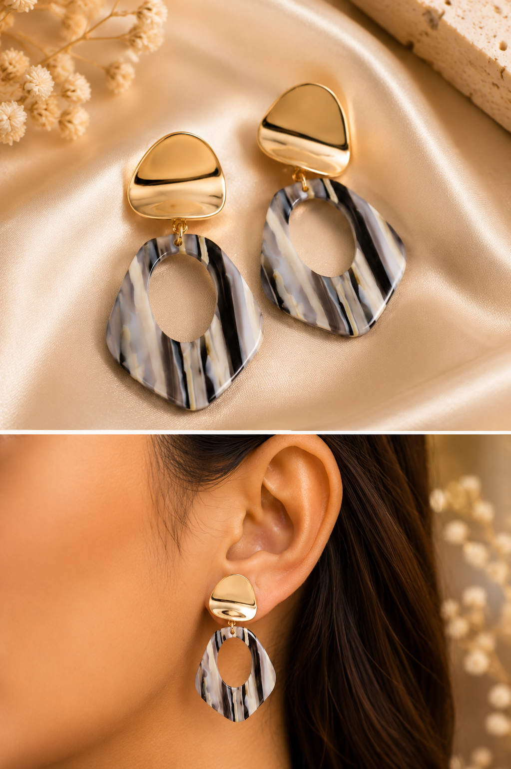 Golden Marble Luxe Drop Earrings