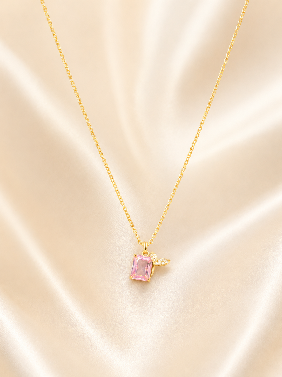 Pink Crystal Butterfly Gold Pendant Necklace