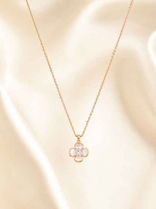 Rose Gold Floral Crystal Pendant Necklace