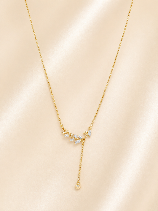 Golden Leaf Drop Pendant Necklace