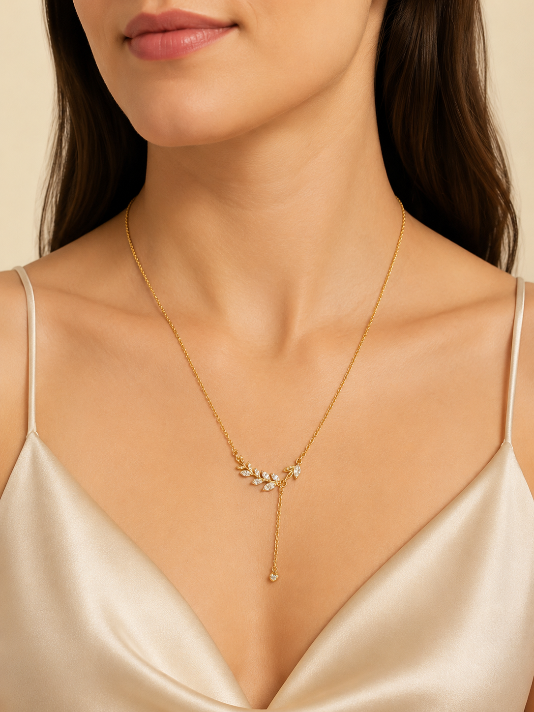 Golden Leaf Drop Pendant Necklace