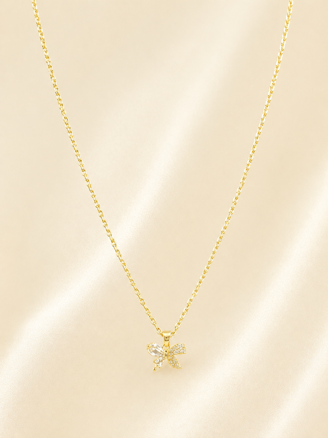 Golden Crystal Bow Pendant Necklace