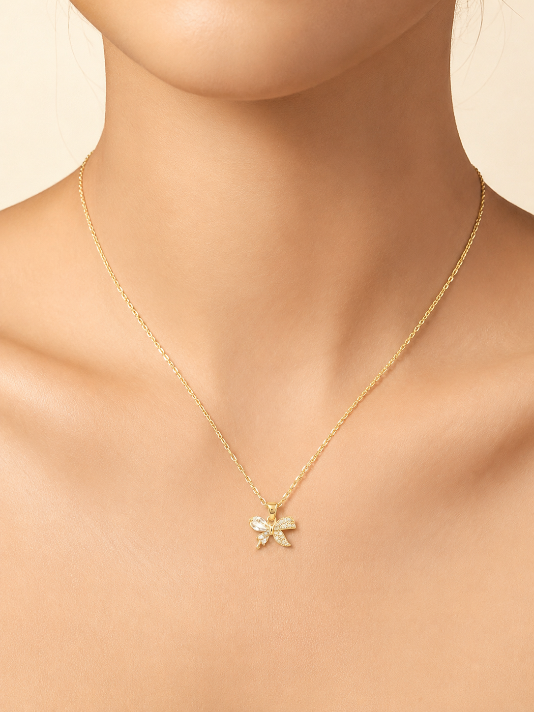 Golden Crystal Bow Pendant Necklace