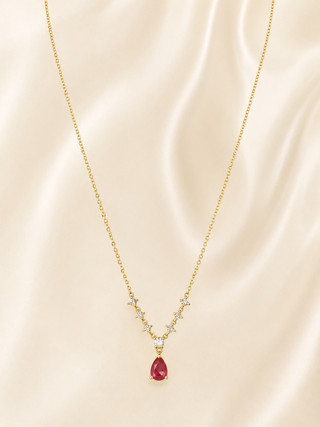 Ruby Drop Crystal Pendant Necklace