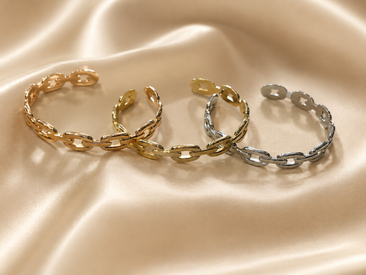 Luxury Chain Link Open Cuff Bracelet Set