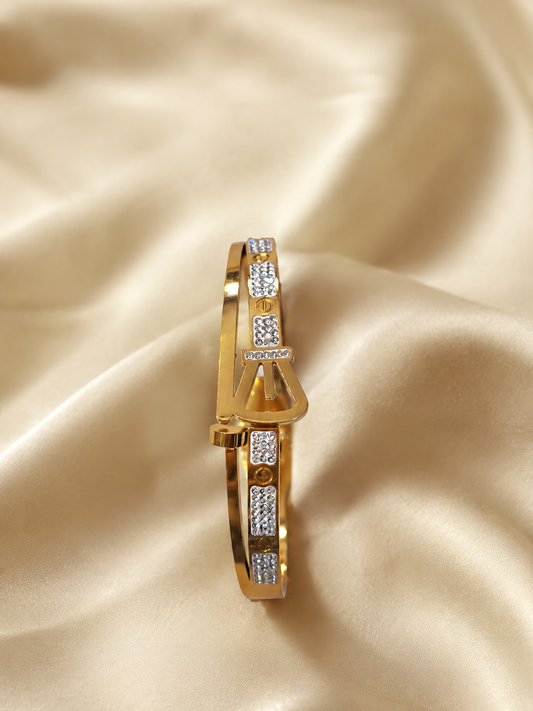Luxury Crystal Buckle Gold Bangle Bracelet for Women