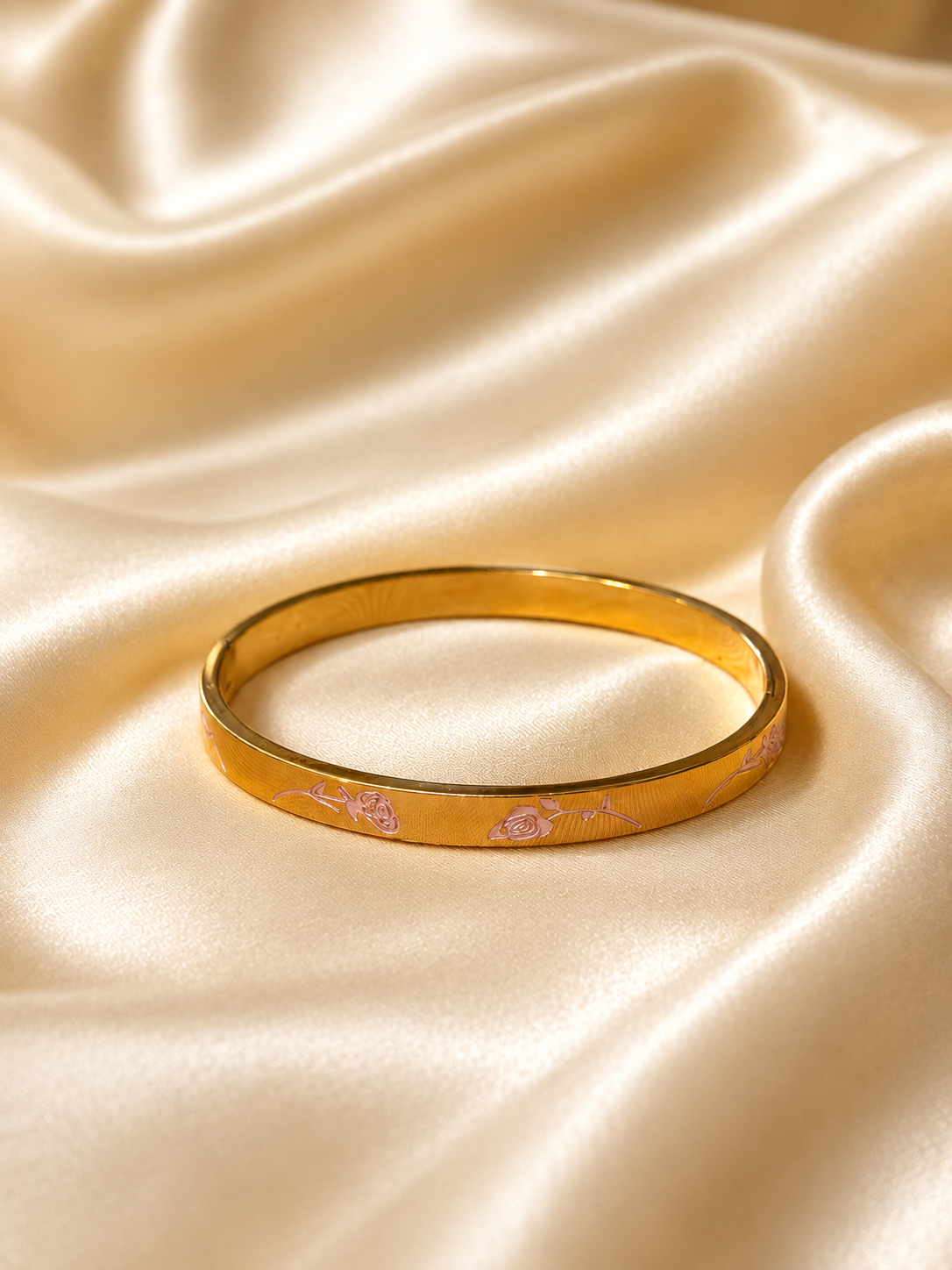 Elegant Rose Engraved Gold Bangle Bracelet