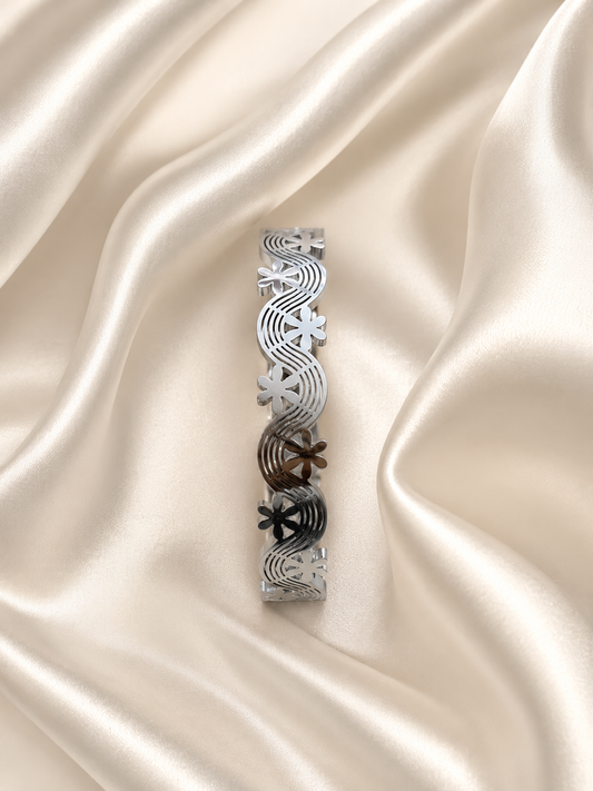 Elegant Floral Wave Silver Bracelet