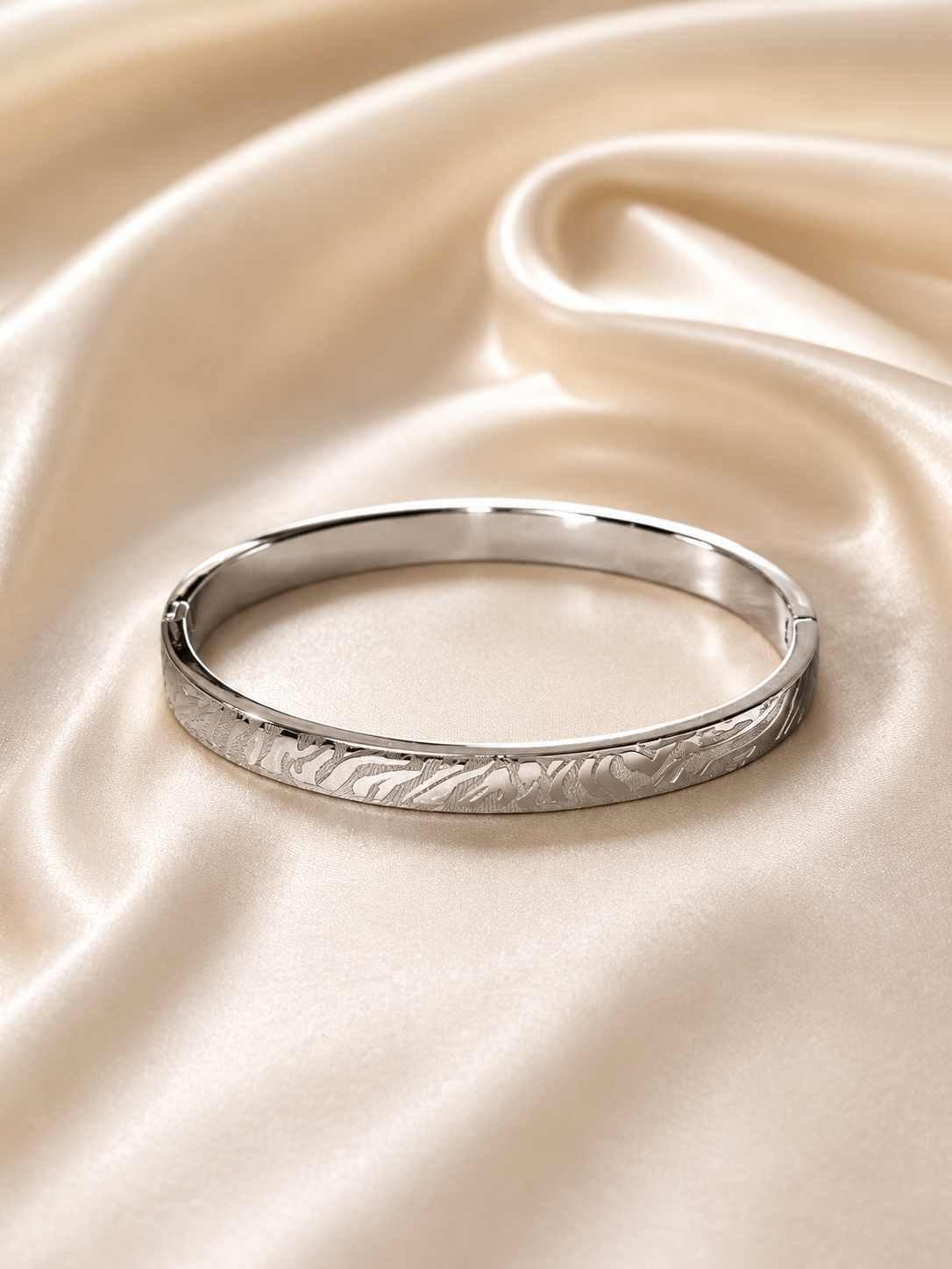 Silver Engraved Minimalist Bangle Bracelet