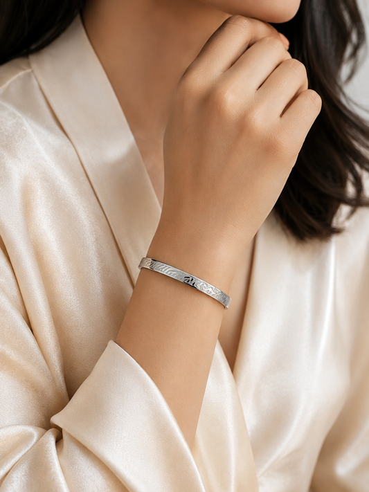Silver Engraved Minimalist Bangle Bracelet