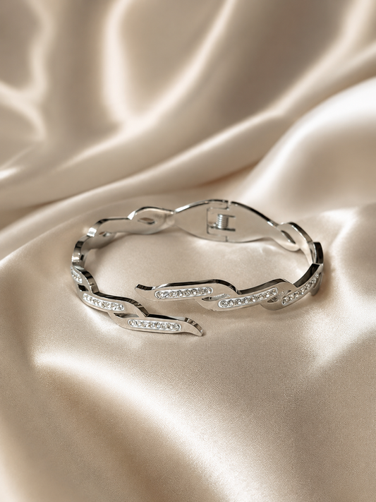 Silver Crystal Wave Link Bracelet