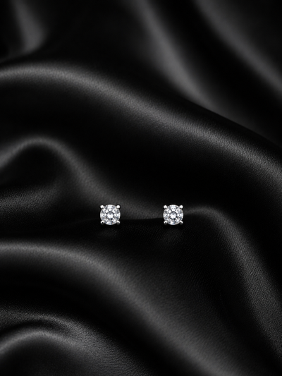 Silver Solitaire Crystal Stud Earrings