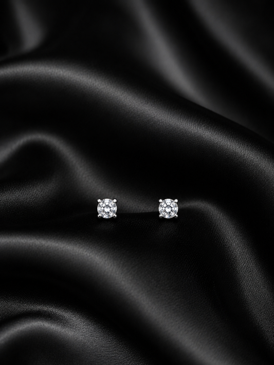Silver Solitaire Crystal Stud Earrings