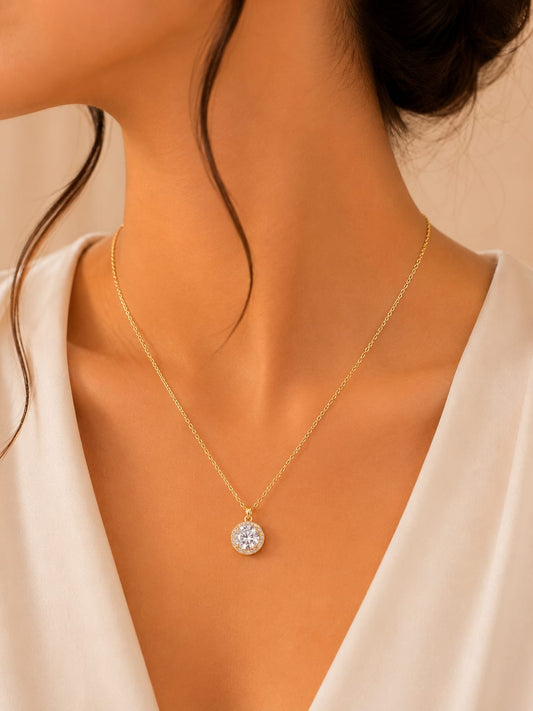 Radiant Solitaire Gold Pendant Necklace