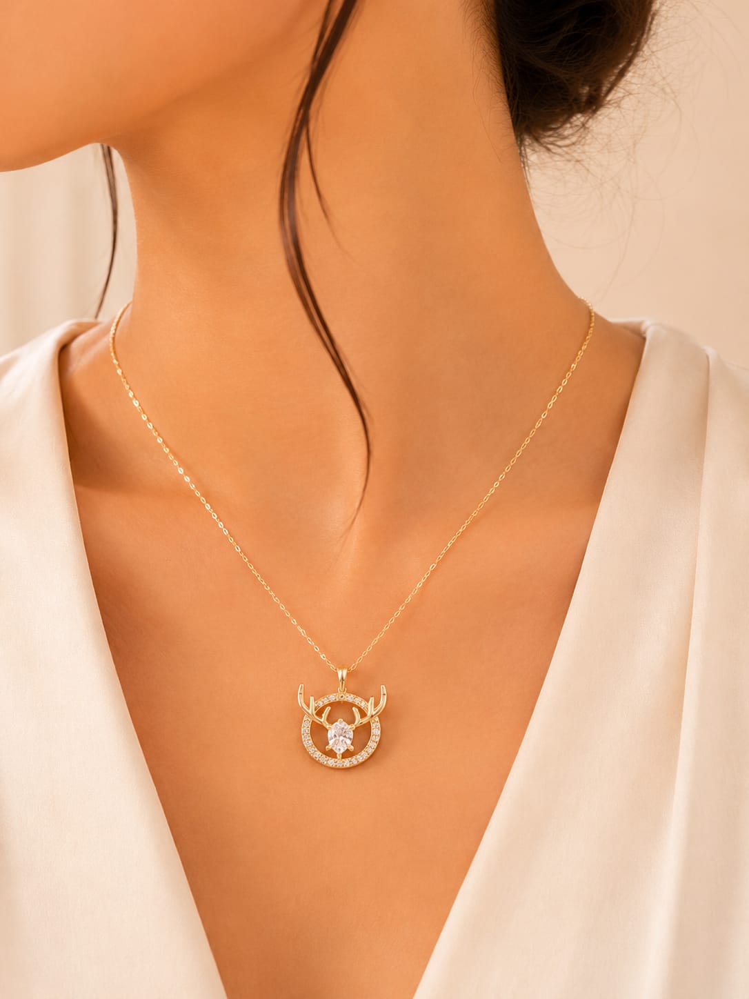 Royal Deer Antler Gold Pendant Necklace