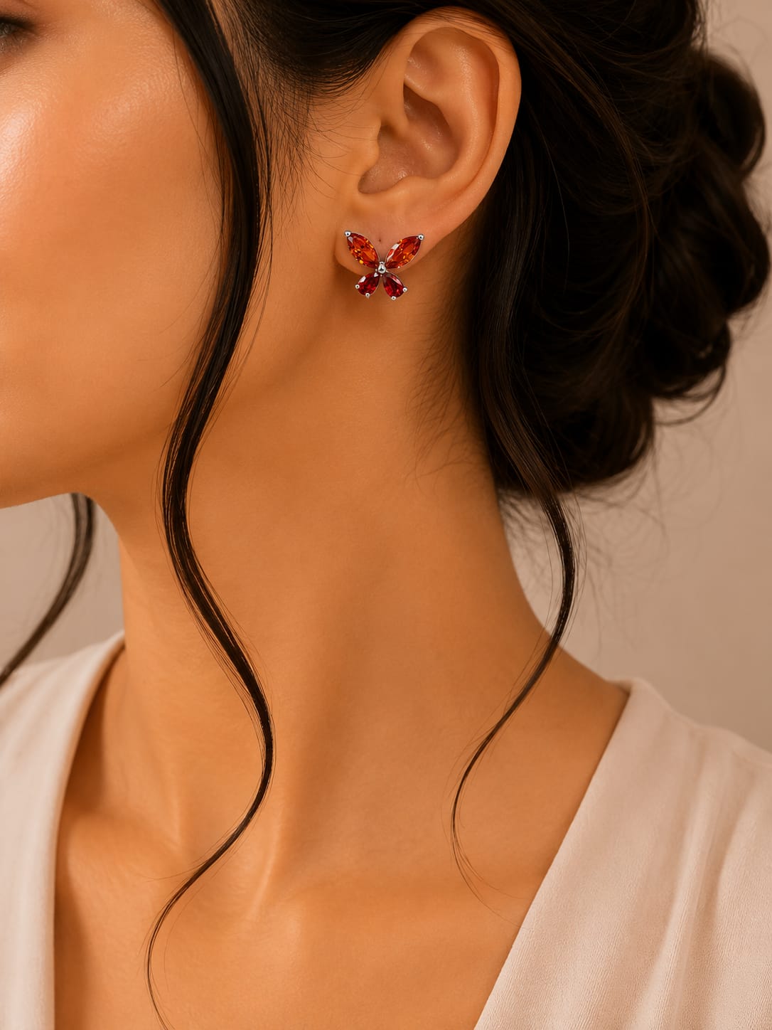 Ruby Butterfly Crystal Stud Earrings