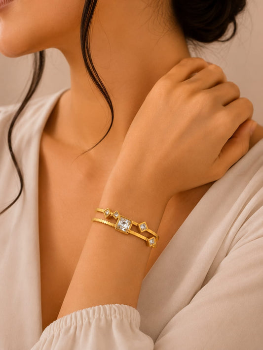 Luxury Geometric Crystal Gold Bracelet