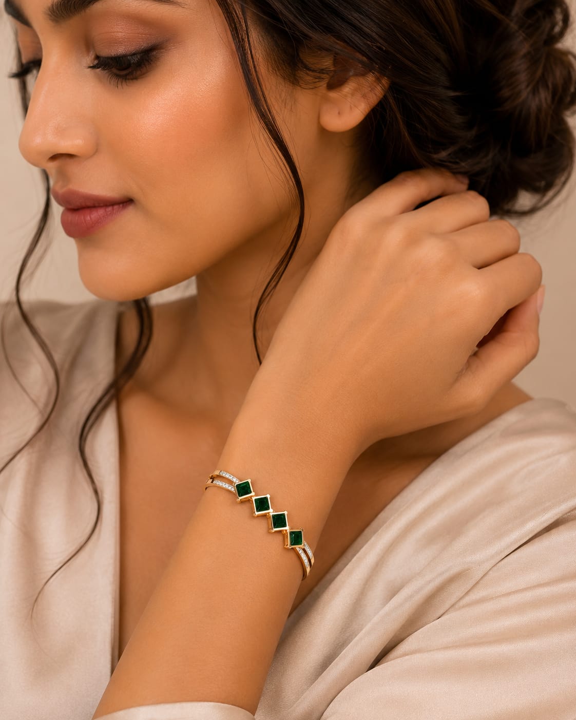 Emerald Geometric Gold Bracelet
