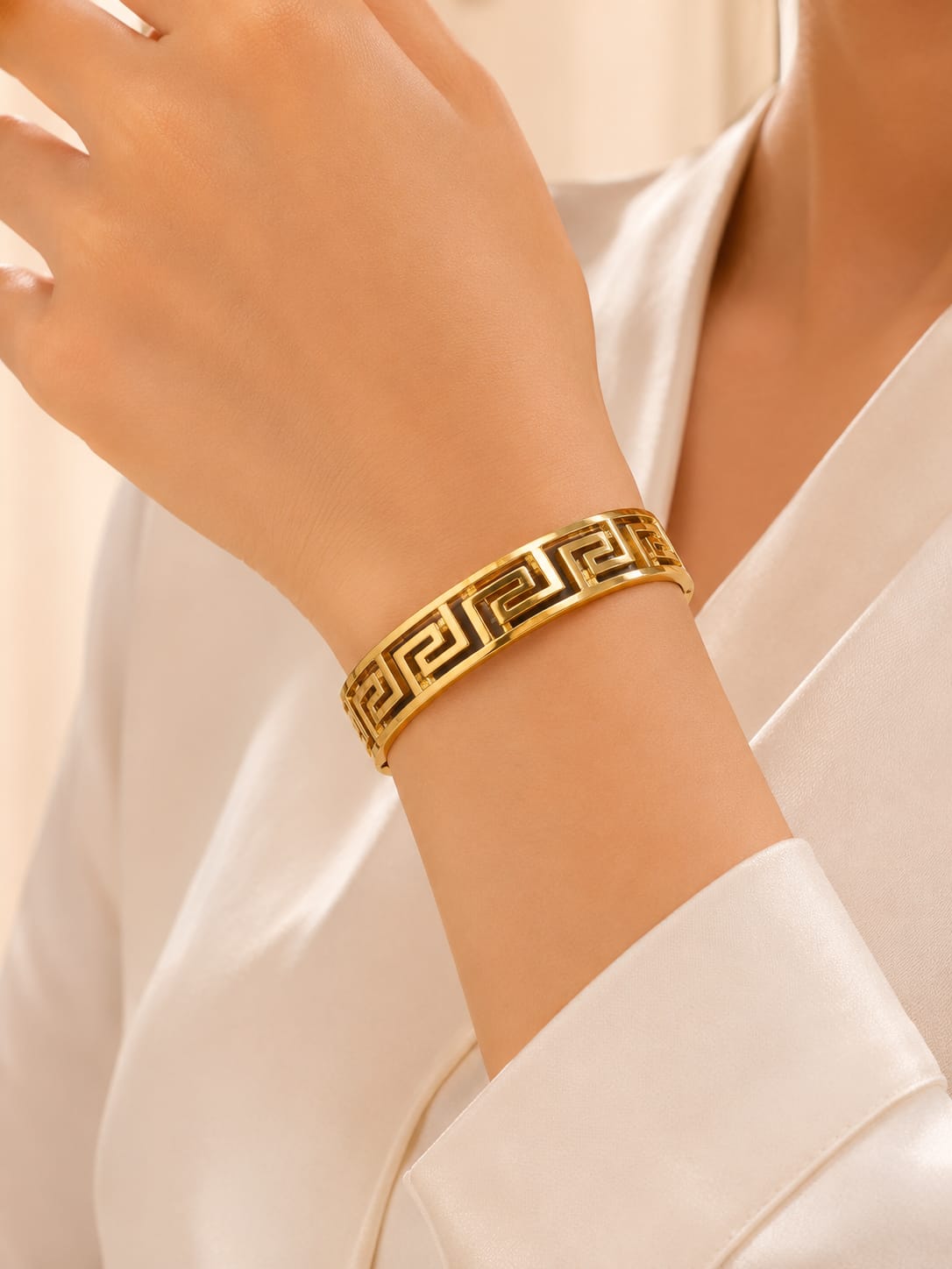 Classic Greek Key Gold Bangle Bracelet