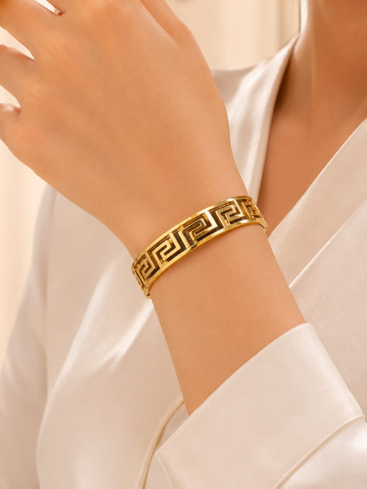 Classic Greek Key Gold Bangle Bracelet