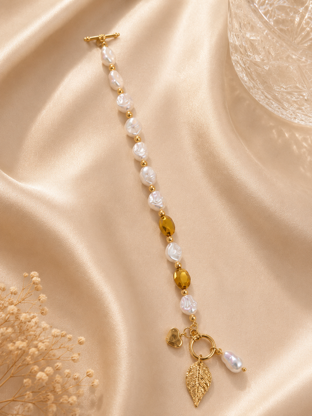 Golden Pearl Charm Bracelet