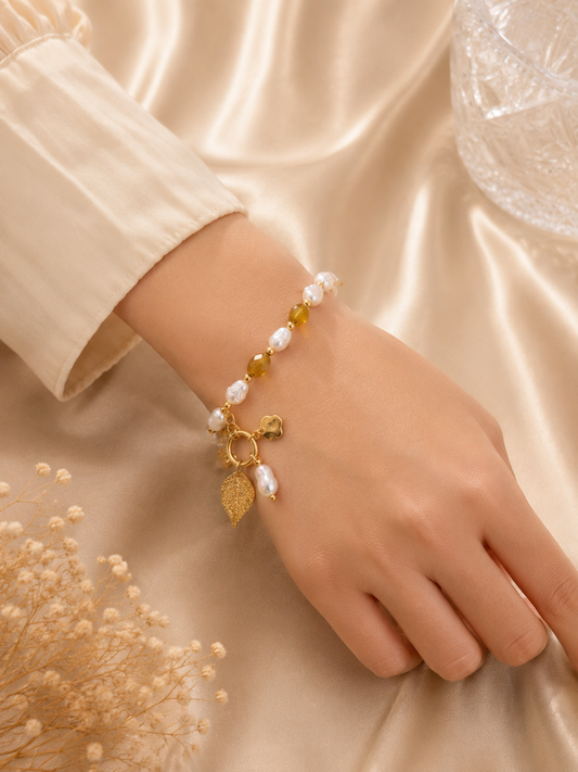 Golden Pearl Charm Bracelet