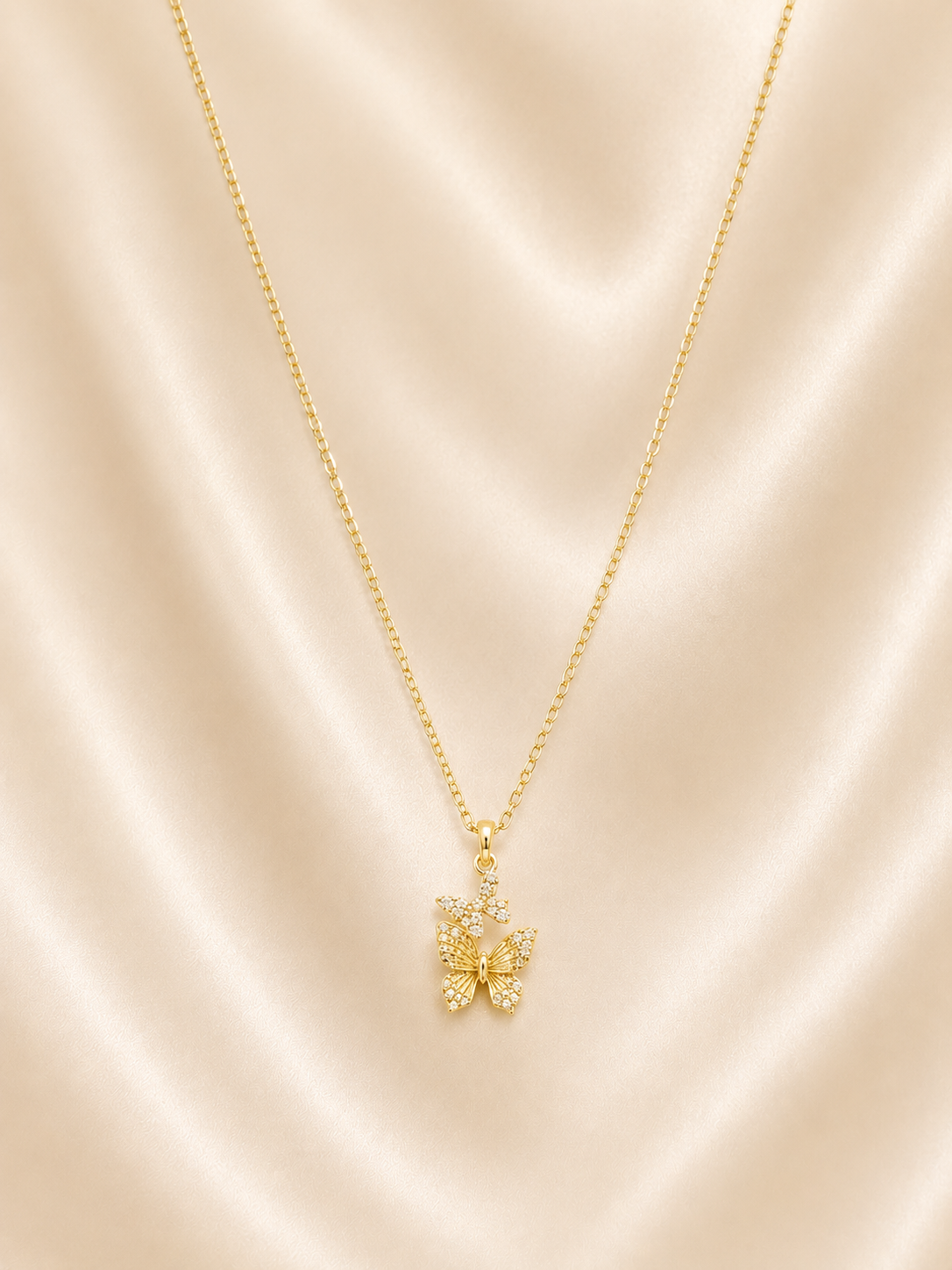 Sparkling Butterfly Gold Pendant Necklace