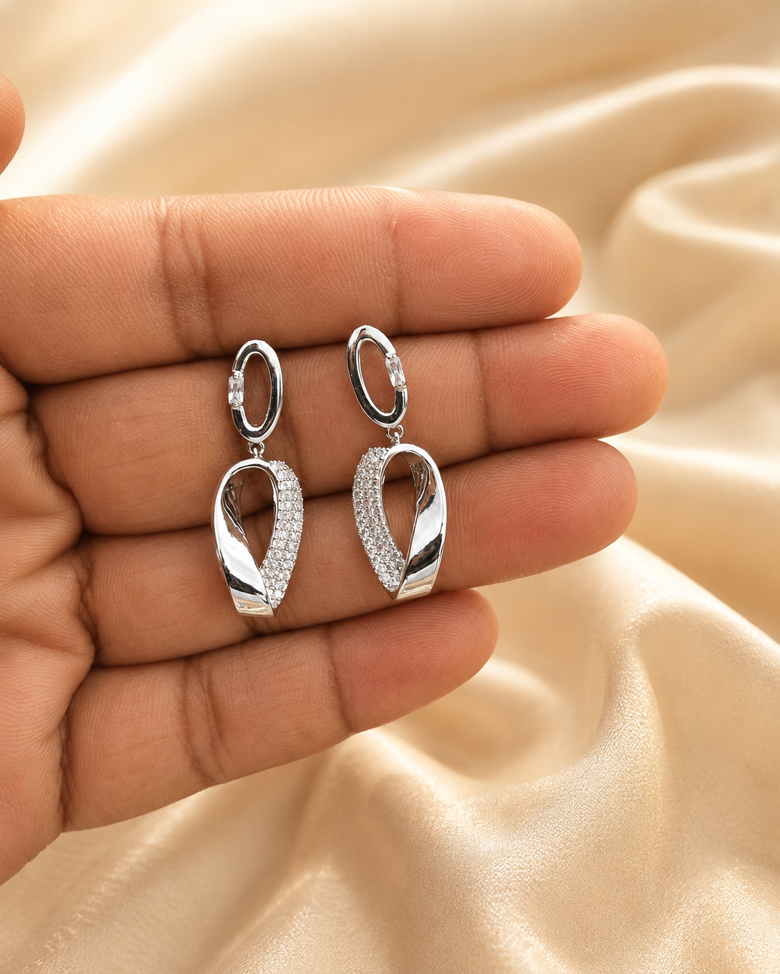 Silver Teardrop Crystal Earrings