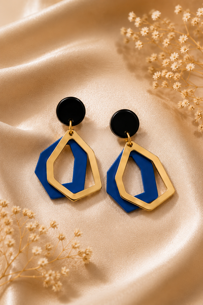 Royal Blue Geometric Luxe Earrings