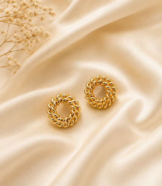 Golden Twisted Rope Stud Earrings