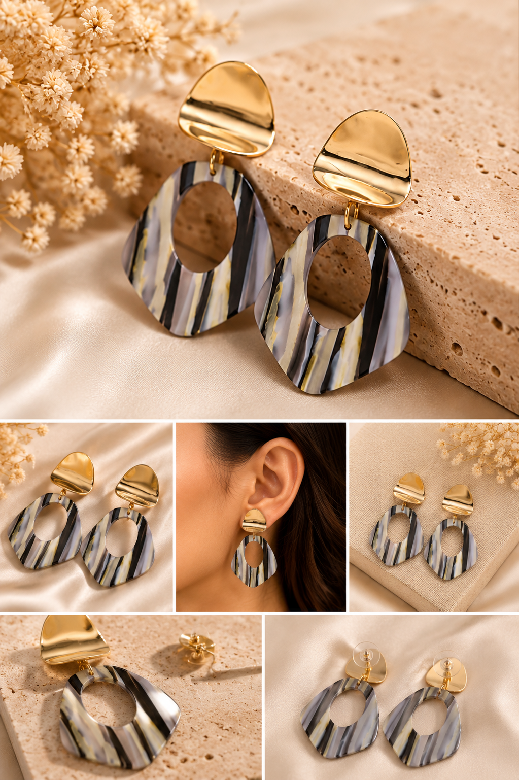 Golden Marble Luxe Drop Earrings
