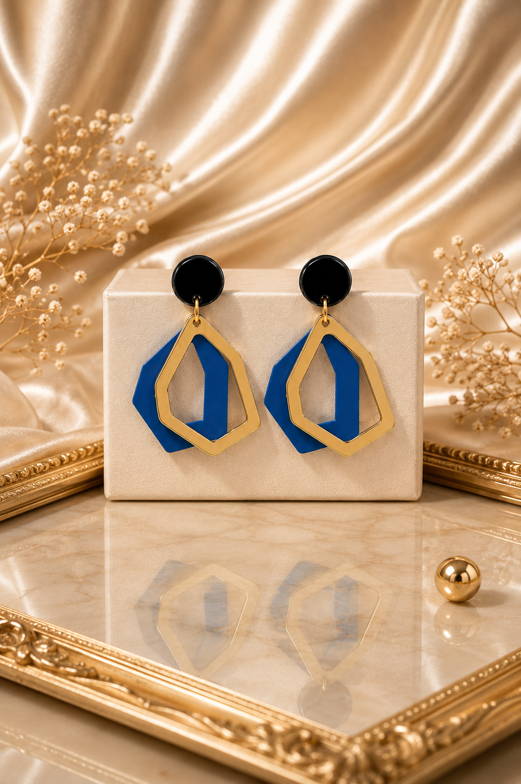 Royal Blue Geometric Luxe Earrings