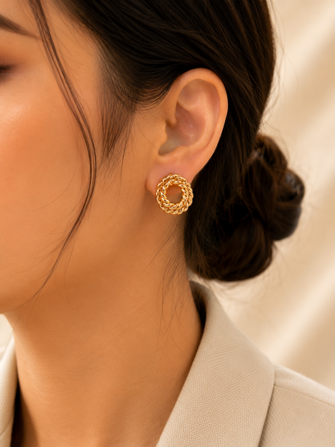 Golden Twisted Rope Stud Earrings
