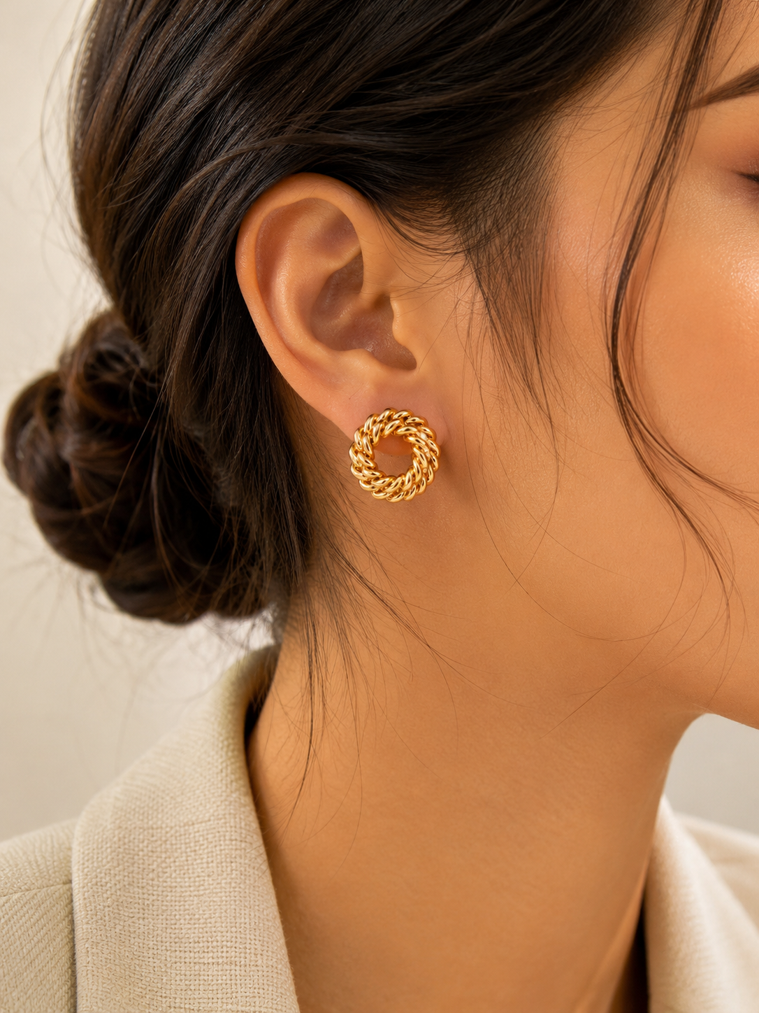 Golden Twisted Rope Stud Earrings