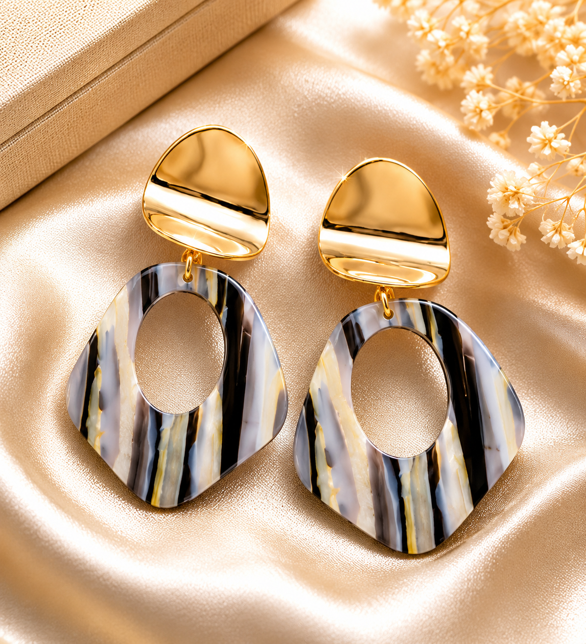 Golden Marble Luxe Drop Earrings